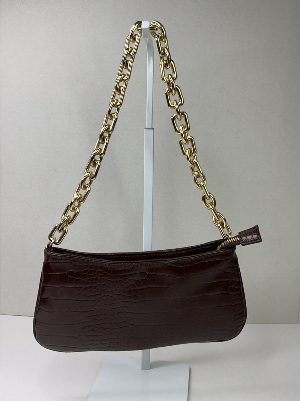 Zara Brown Crocodile-embossed shoulder bag